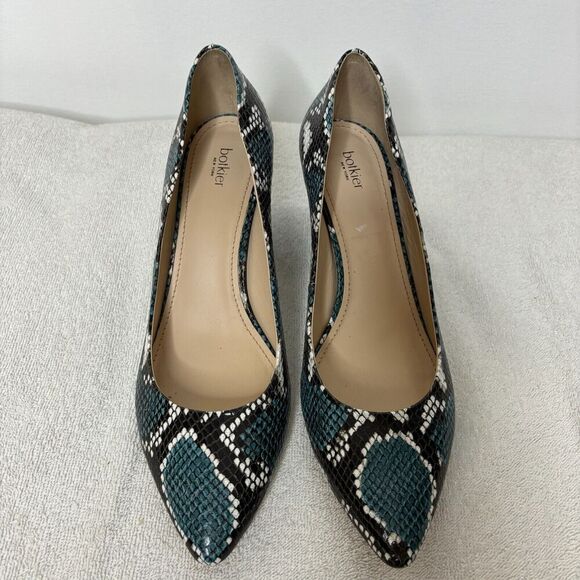 Botkier Stella Blue Snakeskin Leather Pointed Toe Block Heel Pumps Size 9.5 - Picture 6 of 11